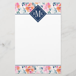 Monogram   Painted Roses Pattern Stationery