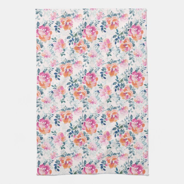 Monogram | Painted Roses Pattern Tea Towel (Vertical)