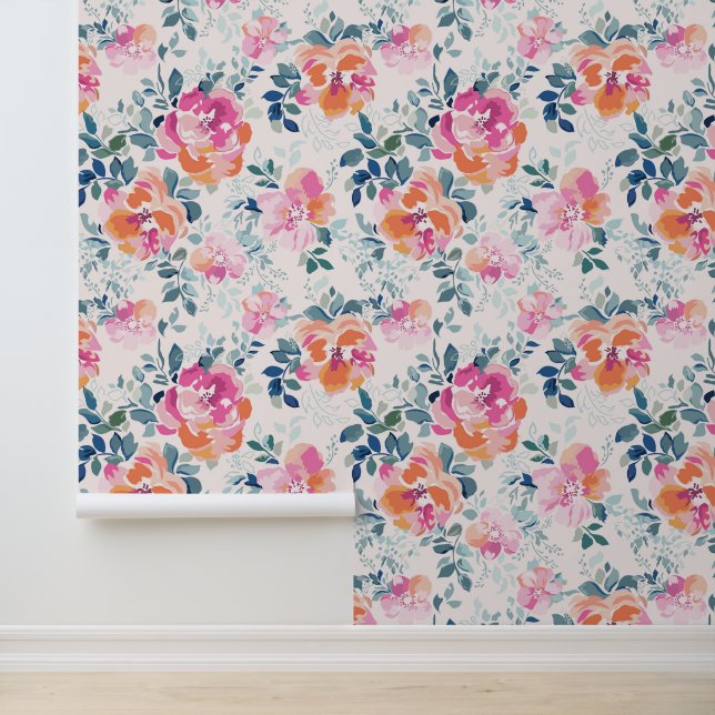 Monogram | Painted Roses Pattern Wallpaper (Application)