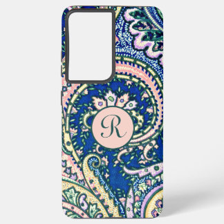 Monogram Paisley Blue Sage Green Blush Pink Samsung Galaxy Case
