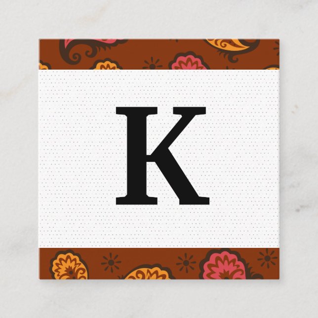 Monogram | Paisley Pattern Square Business Card (Front)