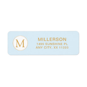Monogram pale blue and gold return address