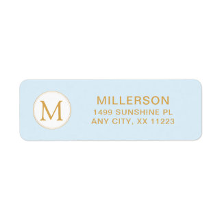 Monogram pale blue and gold return address