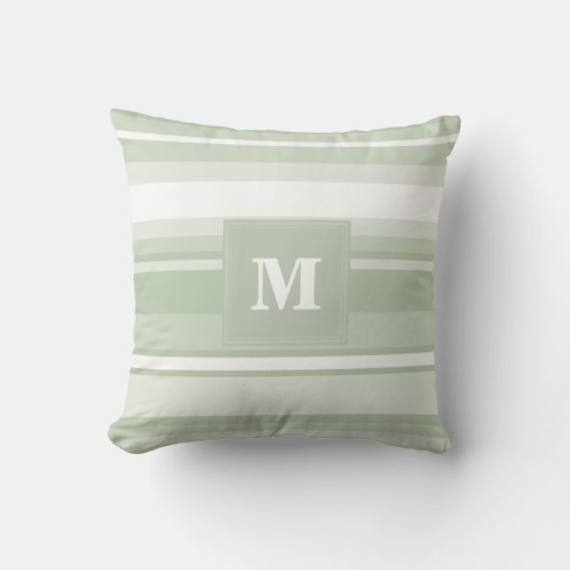 Monogram pale green stripes cushion (Front)