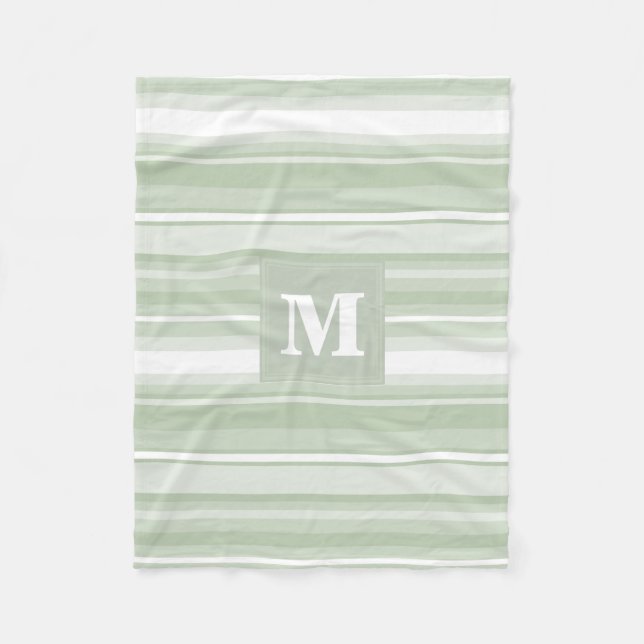 Monogram pale green stripes fleece blanket (Front)