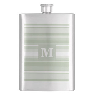 Monogram pale green stripes hip flask
