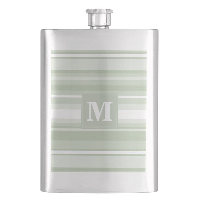Monogram pale green stripes hip flask (Front)