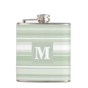 Monogram pale green stripes hip flask