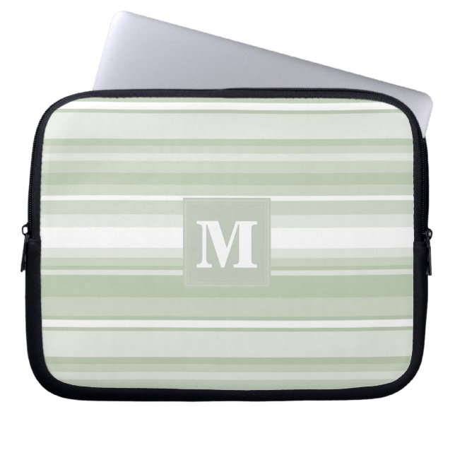 Monogram pale green stripes laptop sleeve (Front)