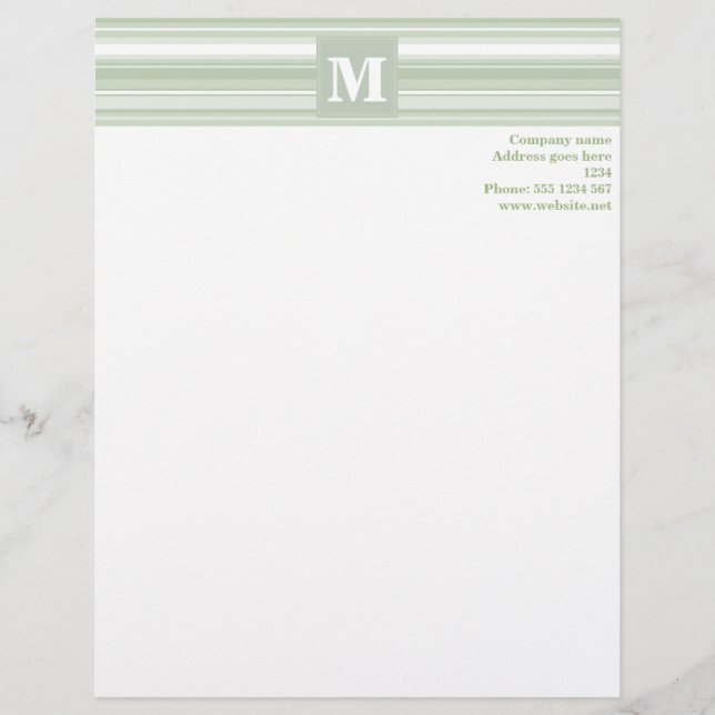 Monogram pale green stripes letterhead (Front)