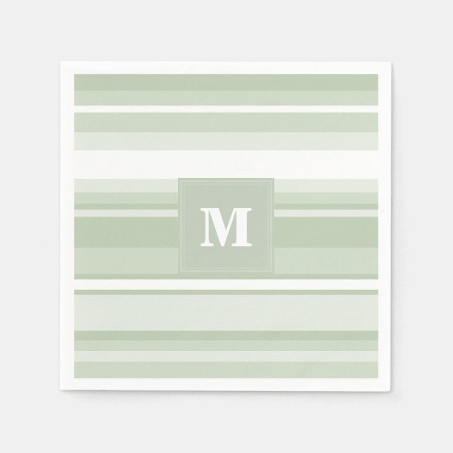 Monogram pale green stripes napkin (Front)