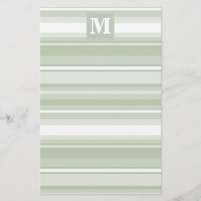 Monogram pale green stripes stationery (Front)