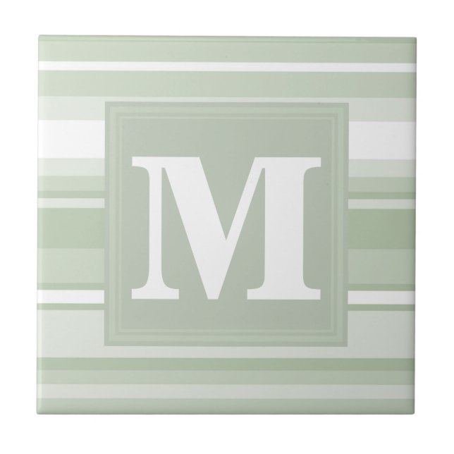 Monogram pale green stripes tile (Front)