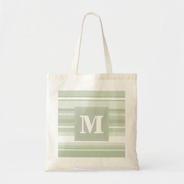 Monogram pale green stripes tote bag (Front)