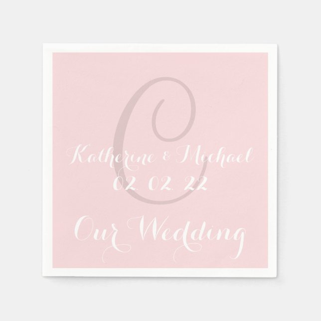 Monogram Pale Pink Classic Wedding Paper Napkins (Front)