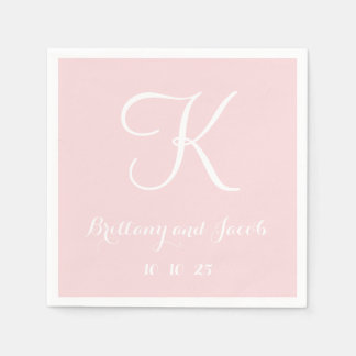 Monogram Pale Pink Classy Wedding Paper Napkins