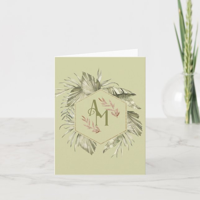 Monogram Palm Leaf Greenery Note Card (Front)