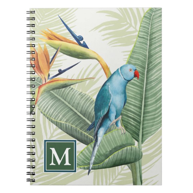 Monogram | Palm Leaves With Blue Bird Notebook (Front)