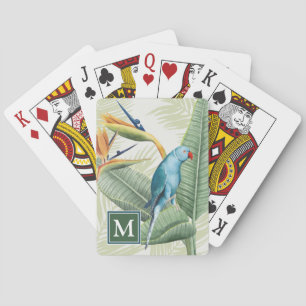Monogram   Palm Leaves With Blue Bird Playing Cards