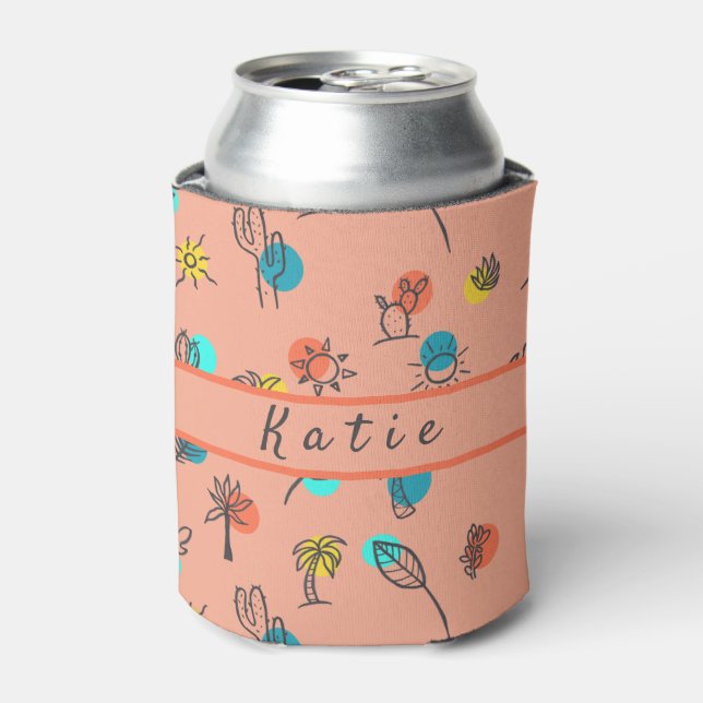 Monogram Palm Springs Theme Summer Pattern Can Cooler (Can Front)