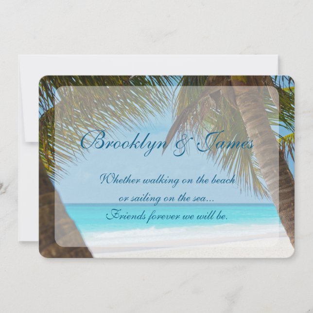 Monogram Palm Trees On Beach Wedding Invitations (Front)