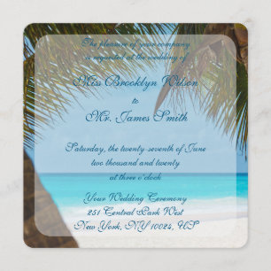 Monogram Palm Trees On Beach Wedding Invitations