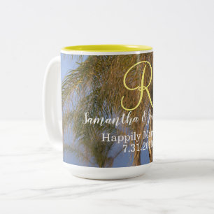 Monogram Palm Trees Wedding Mugs