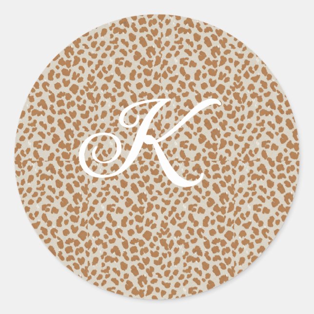 Monogram panther skin light brown pattern name let classic round sticker (Front)