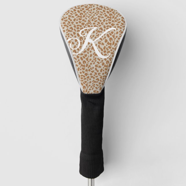 Monogram panther skin light brown pattern name let golf head cover (Front)