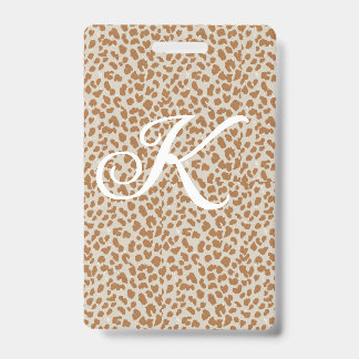 Monogram panther skin light brown pattern name let ID badge