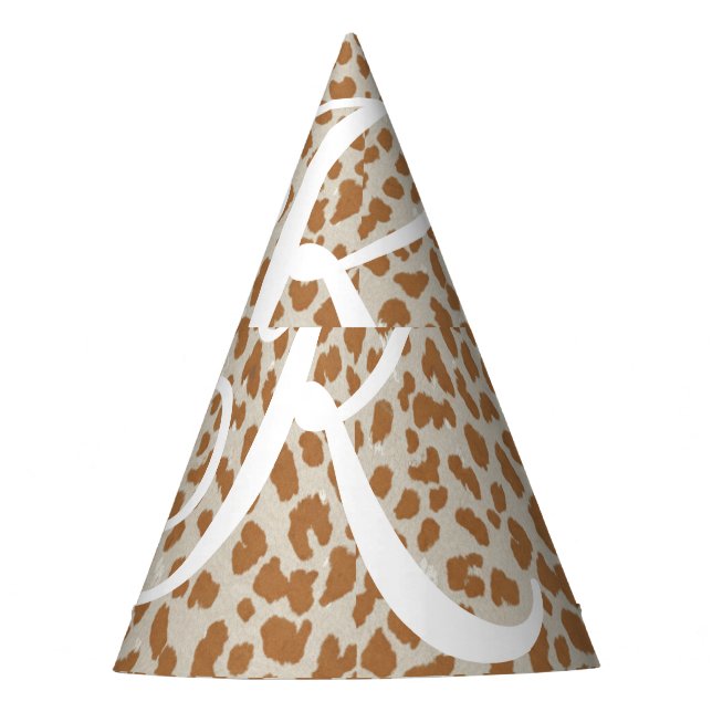 Monogram panther skin light brown pattern name let party hat (Front)