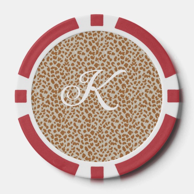 Monogram panther skin light brown pattern name let poker chips (Front)