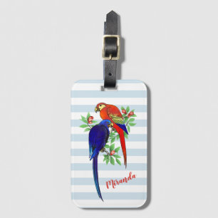 Monogram Parrots Blue Red Flowers Luggage Tag