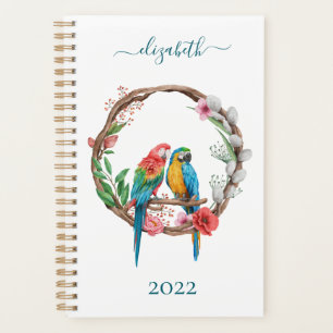 Monogram Parrots Macaw Birds Colourful Floral Planner