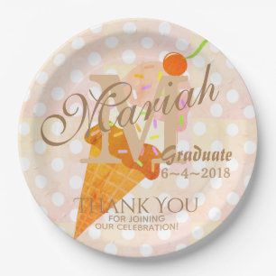 Monogram Party Ice Cream Cone Paper Plates