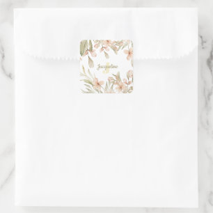 Monogram pastel baby pink sky baby flower design square sticker