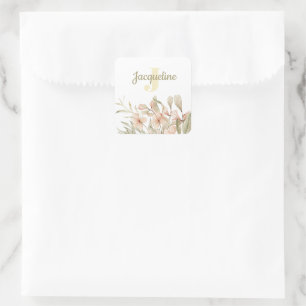 Monogram pastel baby pink sky baby flower design square sticker