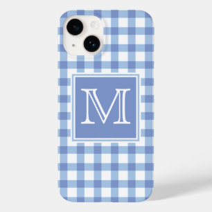 Monogram   Pastel Blue Gingham Plaid Chequered Case-Mate iPhone 14 Case