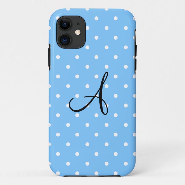 Monogram pastel blue white polka dots Case-Mate iPhone case (Back)