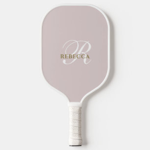 Monogram pastel blush pink white gold minimalist pickleball paddle