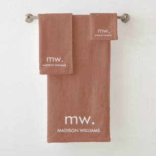 Monogram Pastel Elegant Stylish Modern Minimalist Bath Towel Set