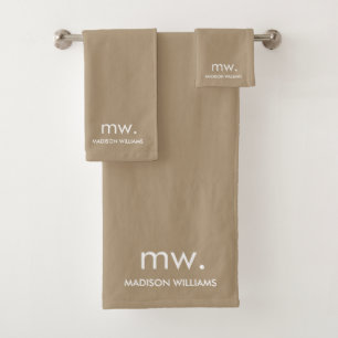 Monogram Pastel Elegant Stylish Modern Minimalist  Bath Towel Set