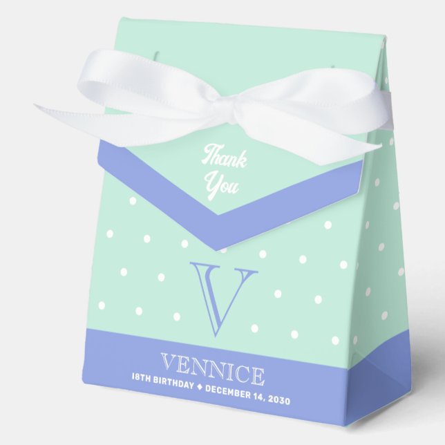 Monogram Pastel Green Blue Favour Box (Front)