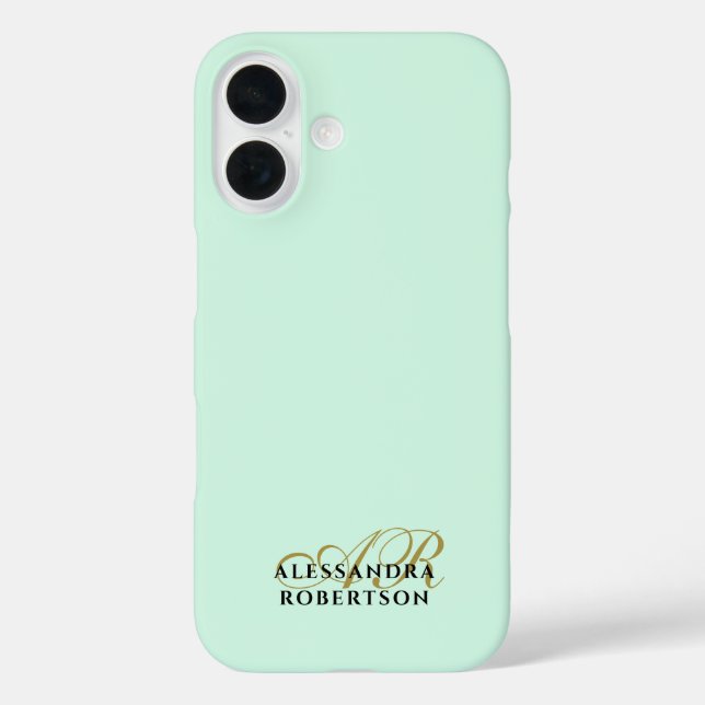 Monogram pastel green Gold Black Minimalist Simple Case-Mate iPhone Case (Back)