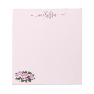 Monogram Pastel Lavender Rose Flower Notepad
