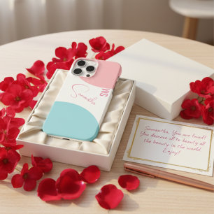 Monogram Pastel Pink Blue Abstract Custom Name iPhone 16 Pro Max Case