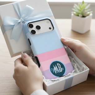 Monogram Pastel Pink Blue & purple Stripes Pattern