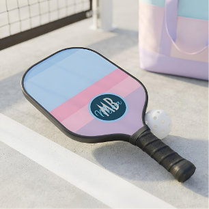 Monogram Pastel Pink & Blue Stripe Persoanlized Pickleball Paddle
