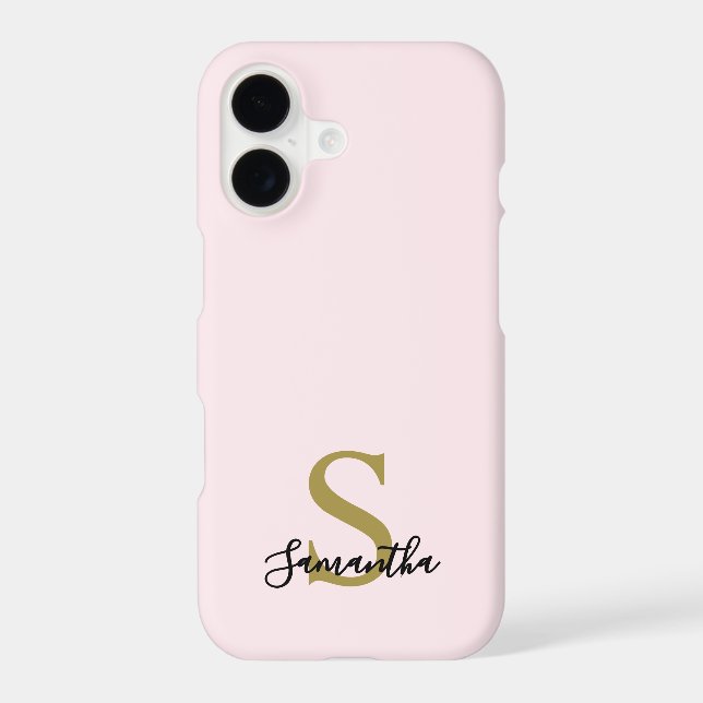 Monogram Pastel Pink Gold Black Minimalist Modern  (Back)
