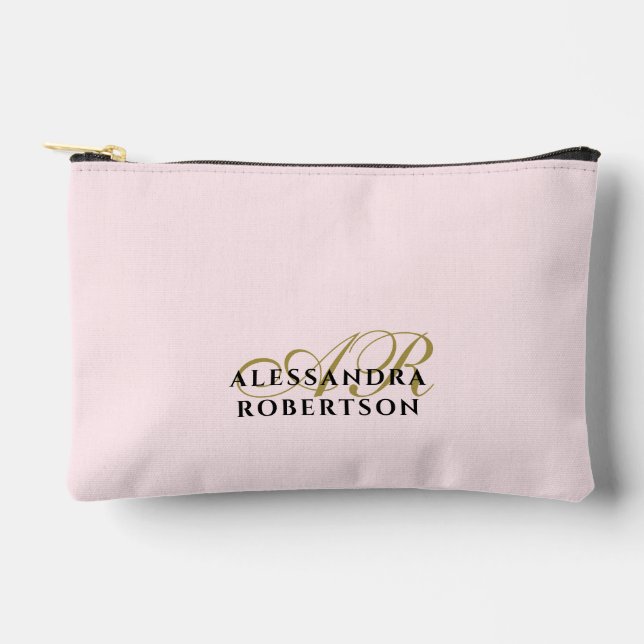 Monogram Pastel Pink Gold Black Minimalist Simple  Accessory Pouch (Front)